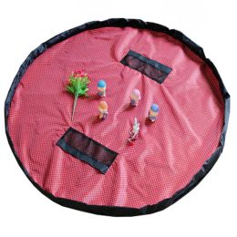 Baby Kids Play Floor Mat Toy Storage Bag  Quickly Easily Folds Up,White dot