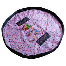 Baby Kids Play Floor Mat Toy Storage Bag  Quickly Easily Folds Up,Pink Animals