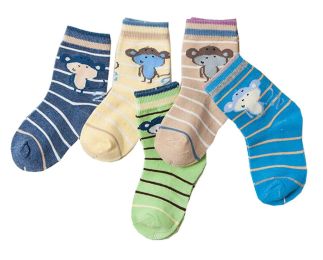 Warm Unisex Kids Cotton Socks 5 Pack Striped Socks