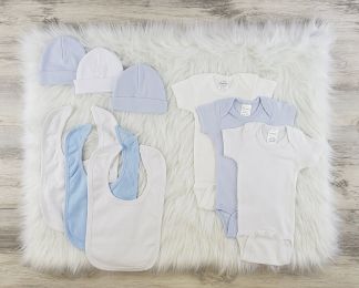 Bambini 9 Pc Layette Baby Clothes Set (Color: White/Blue/White, size: large)