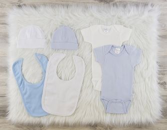 Bambini 6 Pc Layette Baby Clothes Set (Color: White/Blue, size: large)