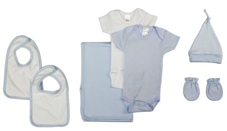 Bambini Newborn Baby Boy 7 Pc Layette Baby Shower Gift Set (Color: White/Blue, size: Newborn)