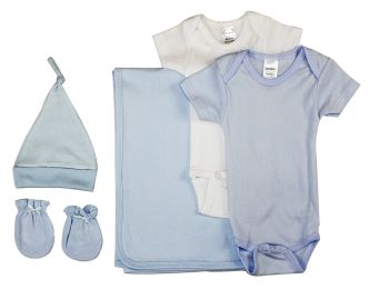 Bambini Newborn Baby Boy 5 Pc Layette Baby Shower Gift Set (Color: White/Blue, size: Newborn)