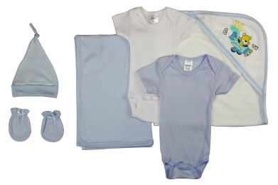 Bambini Newborn Baby Boy 6 Pc Layette Baby Shower Gift Set (Color: White/Blue, size: Newborn)