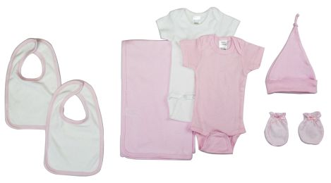 Bambini Newborn Baby Girl 7 Pc Layette Gift Set (Color: White/Pink, size: Newborn)