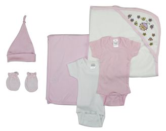Bambini Newborn Baby Girl 6 Pc Layette Baby Shower Gift Set (Color: White/Pink, size: Newborn)