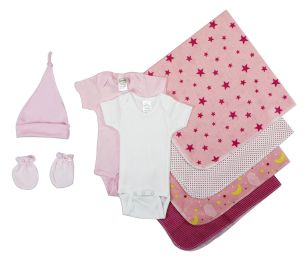Bambini Essential Newborn Baby Girl 8 Piece Layette Set (Color: White/Pink, size: Newborn)