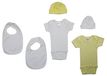 Bambini Newborn Baby 6 Piece Layette Set (Color: White/Yellow, size: Newborn)