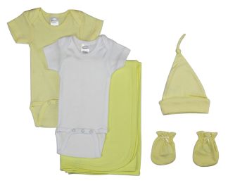 Bambini Newborn Baby 5 Piece Layette Set (Color: White/Yellow, size: Newborn)