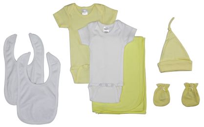 Bambini Newborn Baby 7 Piece Layette Set (Color: White/Yellow, size: Newborn)