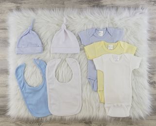 Bambini 7 Pc Layette Baby Clothes Set (Color: Blue/White/Yellow, size: large)