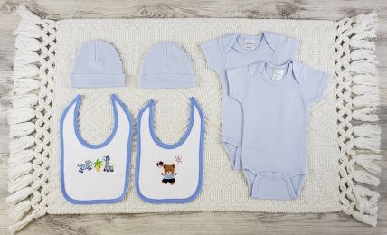 Bambini 6 Pc Layette Baby Clothes Set (Color: Blue, size: large)