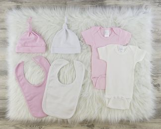 Bambini 6 Pc Layette Baby Clothes Set (Color: Pink/White, size: large)