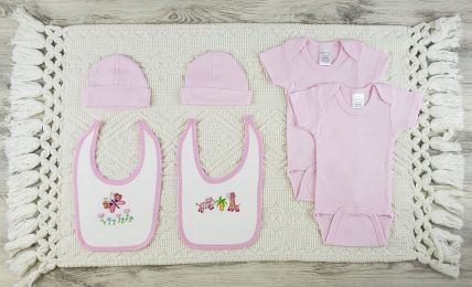 Bambini 6 Pc Layette Baby Clothes Set (Color: Pink, size: large)