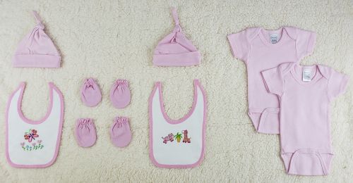 Bambini 8 Pc Layette Baby Clothes Set (Color: Pink, size: large)