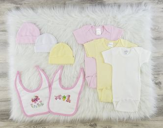 Bambini 9 Pc Layette Baby Clothes Set (Color: Pink/Yellow/White, size: large)