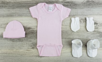 Bambini 5 Pc Layette Baby Clothes Set (Color: Pink/White, size: large)