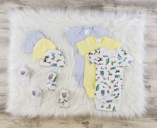 Bambini 9 Pc Layette Baby Clothes Set (Color: White/Blue/Yellow, size: large)