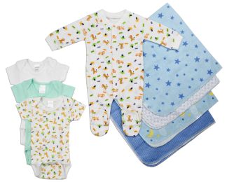 Bambini Newborn Baby Boy 8 Pc Layette Baby Shower Gift Set (Color: White/Blue, size: Newborn)