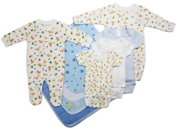 Bambini Newborn Baby Boy 9 Pc Layette Baby Shower Gift Set (Color: White/Blue, size: Newborn)