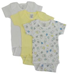 Bambini Girls' Printed Short Sleeve Variety Pack (Color: White/Yellow/Print, size: small)