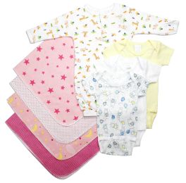Bambini Newborn Baby Girls 8 Pc Layette Baby Shower Gift Set (Color: White/Pink, size: Newborn)