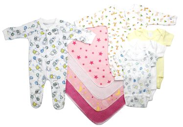 Bambini Newborn Baby Girls 9 Pc Layette Baby Shower Gift Set (Color: White/Pink, size: Newborn)