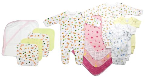 Bambini Newborn Baby Girls 14 Pc Layette Baby Shower Gift Set (Color: White/Pink, size: Newborn)