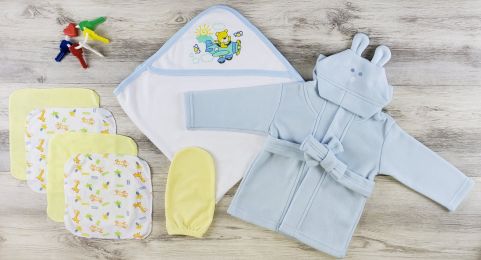 Bambini Hooded Towel, Wash Cloth, Mitten and Robe (Color: Blue/Yellow, size: Newborn)