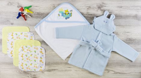 Bambini Hooded Towel, Hats and Wash Cloths (Color: Blue/Yellow, size: Newborn)