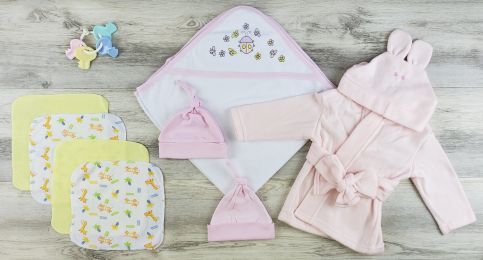 Bambini Hooded Towel, Hats, Wash Coths and Robe (Color: Yellow/Pink, size: Newborn)