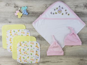 Bambini Hooded Towel, Hats and Wash Coths (Color: Yellow/Pink, size: Newborn)