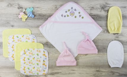 Bambini Hooded Towel, Bath Mittens, Hats and Wash Coths (Color: Yellow/Pink/White, size: Newborn)