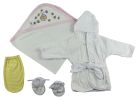 Girls Infant Robe, Hooded Towel and Washcloth Mitt - 3 Pc Set