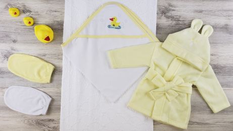 Bambini Hooded Towel, Bath Mittens and Robe (Color: Yellow/White, size: Newborn)