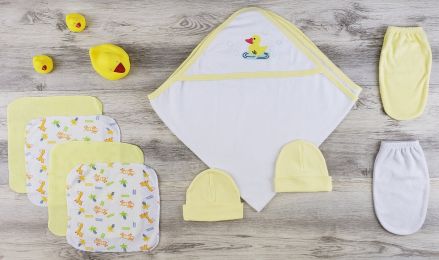 Bambini Hooded Towel, Bath Mittens and Caps (Color: Yellow/White, size: Newborn)