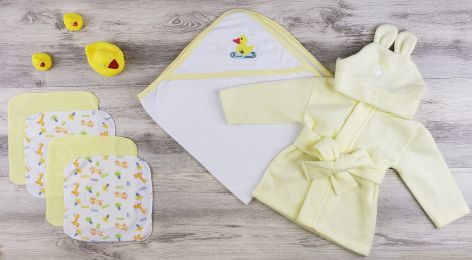 Bambini Hooded Towel, Wash Clothes and Robe (Color: Yellow/White, size: Newborn)