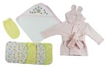 Pink Infant Robe, Hooded Towel, Washcloths and Hand Washcloth Mitt - 7 Pc Set