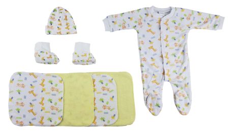 Caps, Booties and Washcloths - 9 Pc Set (Color: White/Yellow, size: Newborn)