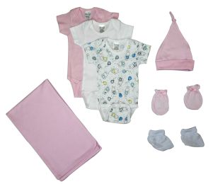 Bambini Newborn Baby Girls 7 Pc Layette Baby Shower Gift Set (Color: White/Pink, size: Newborn)