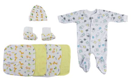 Sleep-n-Play, Cap Booties and Washcloths - 7 Pc Set (Color: White/Yellow, size: Newborn)
