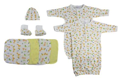 Gowns, Cap Booties and Washcloths - 8 Pc Set (Color: White/Yellow, size: Newborn)
