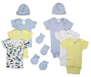 Bambini Newborn Baby Boys 10 Pc Layette Baby Shower Gift Set (Color: White/Blue, size: Newborn)