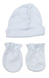 Bambini Boys' Cap and Mittens 2 Piece Layette Set (Color: White/Blue, size: Newborn)