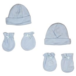 Bambini Boys' Cap and Mittens 4 Piece Layette Set (Color: White/Blue, size: Newborn)