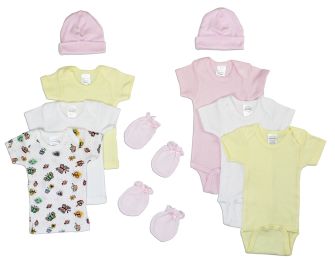 Bambini Newborn Baby Girls 10 Pc Layette Baby Shower Gift Set (Color: White/Pink, size: Newborn)