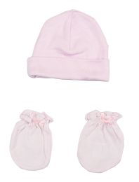 Bambini Girls' Cap and Mittens 2 Piece Set (Color: White/Pink, size: Newborn)
