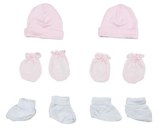 Bambini Girls' Cap, Booties and Mittens 6 Piece Layette Set (Color: White/Pink, size: Newborn)