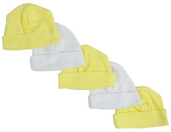 Bambini Yellow & White Baby Caps (Pack of 5) (Color: Yellow, size: One Size)