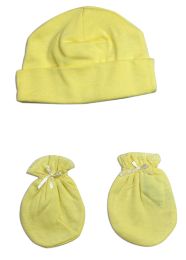 Bambini Neutral Baby Cap and Mittens 2 Piece Set (Color: Yellow, size: Newborn)